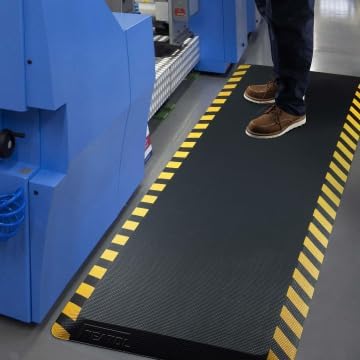 FEATOL Anti Fatigue Mats Industrial 2 Packs, Ergonomic Standing Floor Mat for Work for Stand, Black with Yellow Border Safety 20" x 32"-Support for Leg & Back Pain