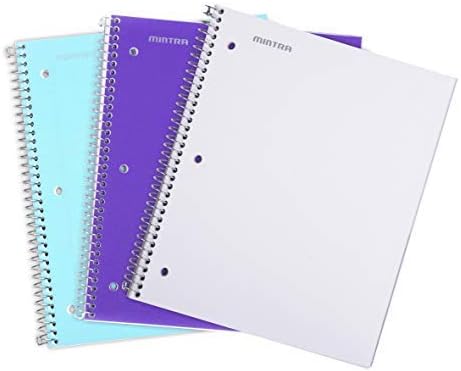 Mintra Office Durable Spiral Notebooks, 1 Subject, (Teal, Purple, White, Wide Ruled 3 Pack), 100 Sheets, Poly Pocket, Moisture Resistant Cover, Strong Chipboard back, For School, Office, Business
