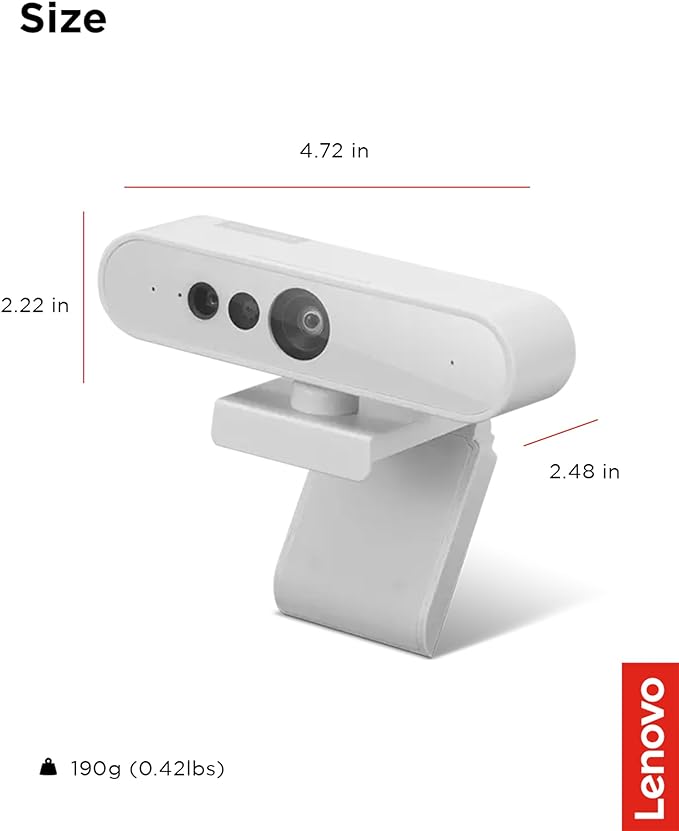 Lenovo HD 1080p Webcam (510 FHD) - Monitor Camera with 4X Digital Zoom, 95° Wide Angle, 360° Rotation Pan & Tilt - Desktop Cam with Dual Microphones & Windows Hello for Livestreaming & Conferences