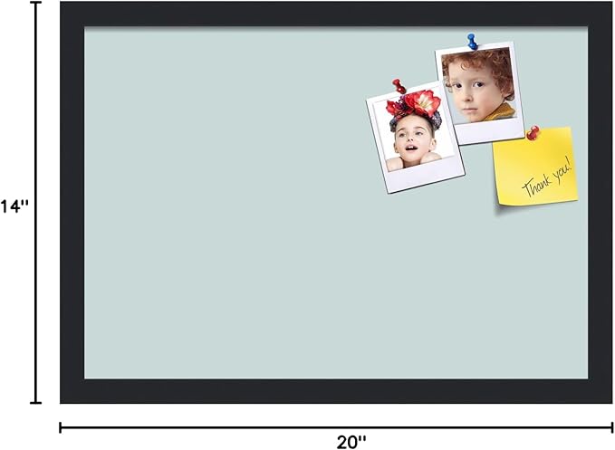 PinPix 20x14 Inch Cork Bulletin Board. This Decorative Framed Pin Board Comes with Soft Blue Design and a Satin Black Frame. Ideal for Home Office Decor or Message Board (PinPix-1814)