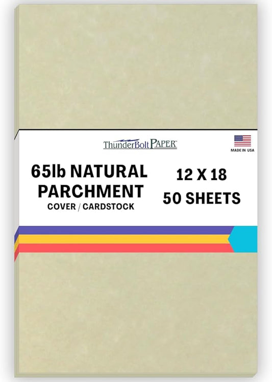 50 Natural Parchment 65lb Cover Paper Sheets 12 X 18 Inches Cardstock Weight Colored Sheets 12" X 18" (12X18 Inches) Large|Poster Size - Printable Old Parchment Semblance