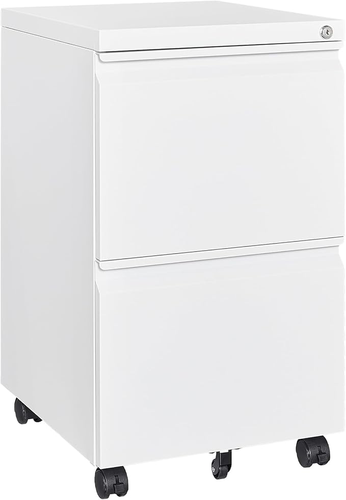 2 Drawer Mobile File Cabinet with Lock Steel Small Rolling File Cabinet Legal/Letter/A4 Size Under Desk Metal Filing Cabinet for Home Office Vertical Filing Cabinet Printer Stand Fully Assembled