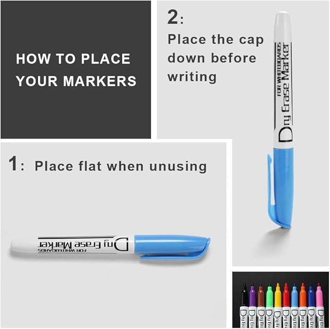 Volcanics Dry Erase Markers Low Odor Fine Whiteboard Markers Thin Box of 125, 10 Colors