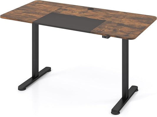 GOFLAME Height Adjustable Electric Standing Desk, 55 x 28 Inch Sit Stand Up Electric Desk with Metal Frame, Ergonomic Standing Workstation for Study, Office, Living Room, Brown