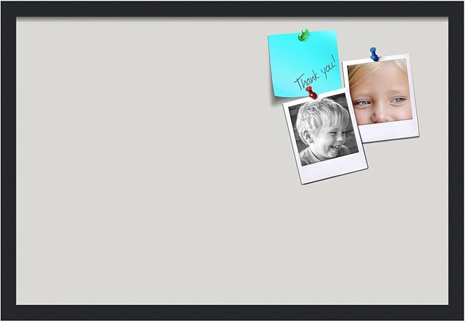 PinPix 27x18 Inch Cork Bulletin Board. This Decorative Framed Pin Board Comes with Light Stone Design and a Satin Black Frame. Ideal for Home Office Decor or Message Board (PinPix-1809)
