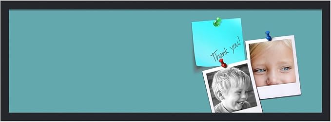 PinPix 36x12 Inch Cork Bulletin Board. This Decorative Framed Pin Board Comes with Aqua Pastel Design and a Satin Black Frame. Ideal for Home Office Decor or Message Board (PinPix-1806)