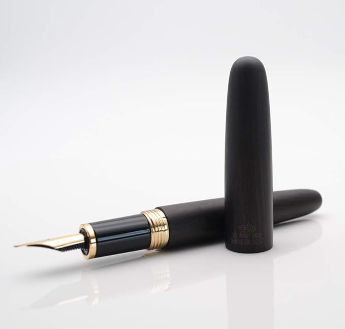JINHAO 9056 Natural Wood Fountain Pen Handmade Ink Pen (Ebony Wood, Medium Nib 0.7mm)