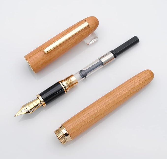 JINHAO 9036 Natural Wood Fountain Pen Handmade Ink Pen (Medium Nib 0.7mm, Cherry Wood)