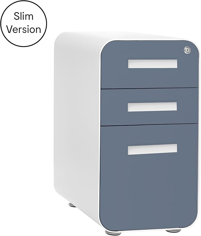 Laura Davidson Furniture Stockpile Slim 3-Drawer Mobile File Cabinet with Lock - Under Desk Metal Filing Cabinet, Legal/Letter File Folders, Wheels & Stationary Feet, Assembled, Coastal Blue Faceplate