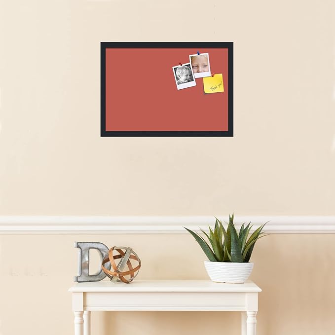 PinPix 22x15 Inch Cork Bulletin Board. This Decorative Framed Pin Board Comes with Crimson Pastel Design and a Satin Black Frame. Ideal for Home Office Decor or Message Board (PinPix-1807)