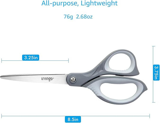 LIVINGO 3 Pack Scissors for Office: Sharp Stainless Steel Shears Heavy Duty All Purpose for Cutting Crafting Paper Fabric, Gray Comfort Handles, 8.5 Inches