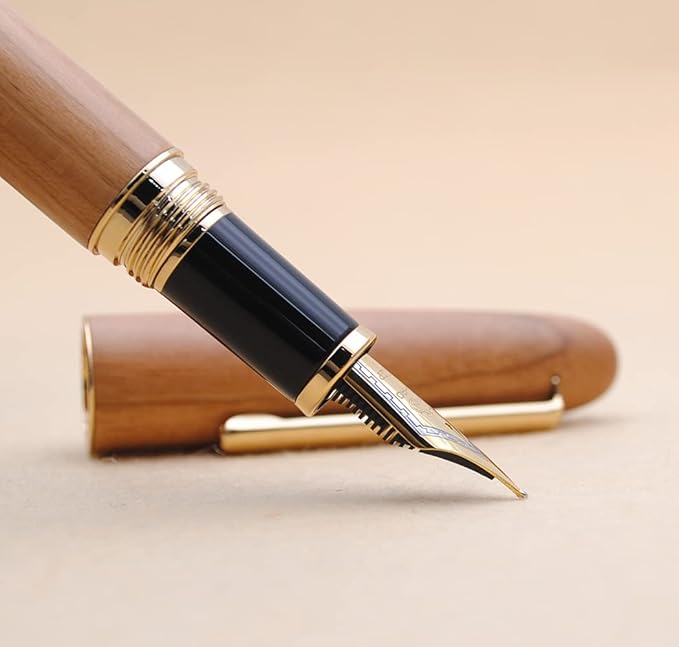 JINHAO 9036 Natural Wood Fountain Pen Handmade Ink Pen (Medium Nib 0.7mm, Cherry Wood)