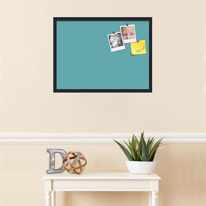 PinPix 27x20 Inch Cork Bulletin Board. This Decorative Framed Pin Board Comes with Aqua Pastel Design and a Satin Black Frame. Ideal for Home Office Decor or Message Board (PinPix-1806)
