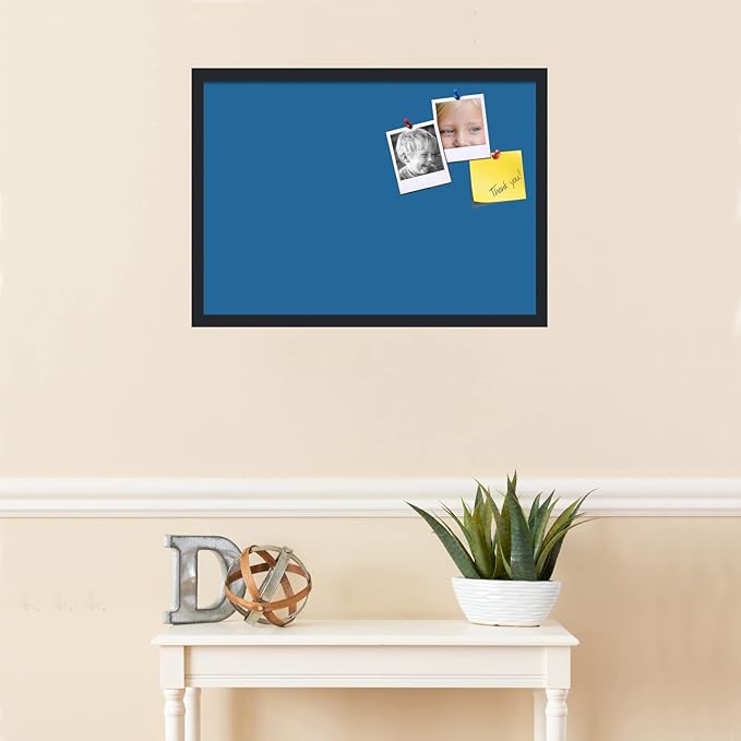 PinPix 27x19 Inch Cork Bulletin Board. This Decorative Framed Pin Board Comes with Navy Pastel Design and a Satin Black Frame. Ideal for Home Office Decor or Message Board (PinPix-1811)