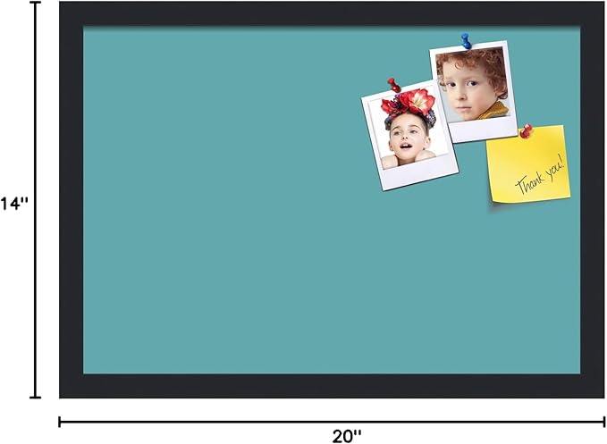 PinPix 20x14 Inch Cork Bulletin Board. This Decorative Framed Pin Board Comes with Aqua Pastel Design and a Satin Black Frame. Ideal for Home Office Decor or Message Board (PinPix-1806)