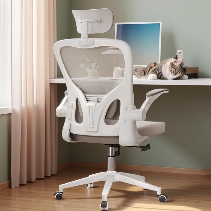 Ergonomic Office Chair, High-Back Mesh Computer Desk Chair with Adjustable Height, Lumbar Support, Flip-Up Armrests,headrest,and Swivel Rolling Design for Home and Office Use