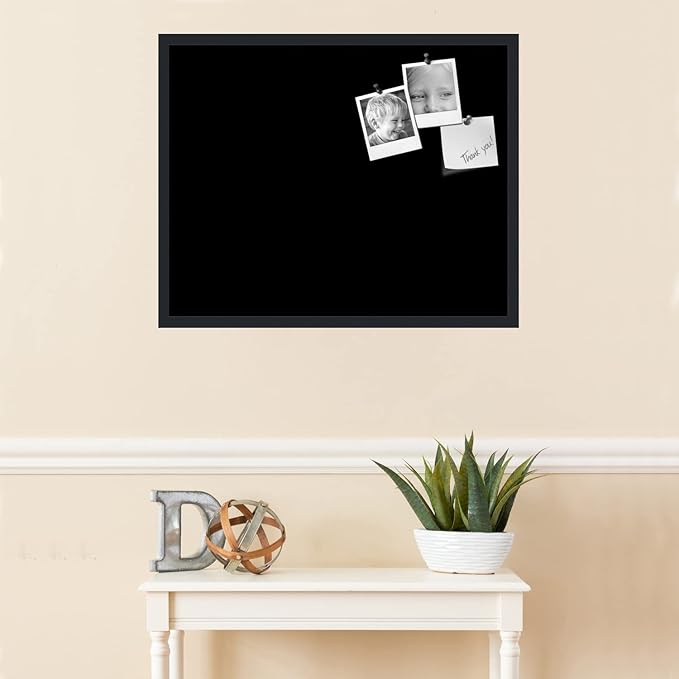 PinPix 30x24 Inch Cork Bulletin Board. This Decorative Framed Pin Board Comes with Solid Black Design and a Satin Black Frame. Ideal for Home Office Decor or Message Board (PinPix-622)