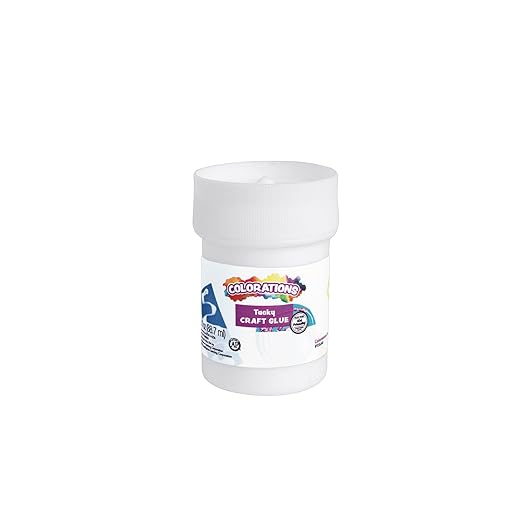 Colorations® Tacky Craft Glue Classroom Pack Jars, Each with Built in Brush Applicator, Set of 12, Each 3oz, Thick & Strong Tacky Glue, Dries Clear, Use at School, Home, Office & Craft Projects