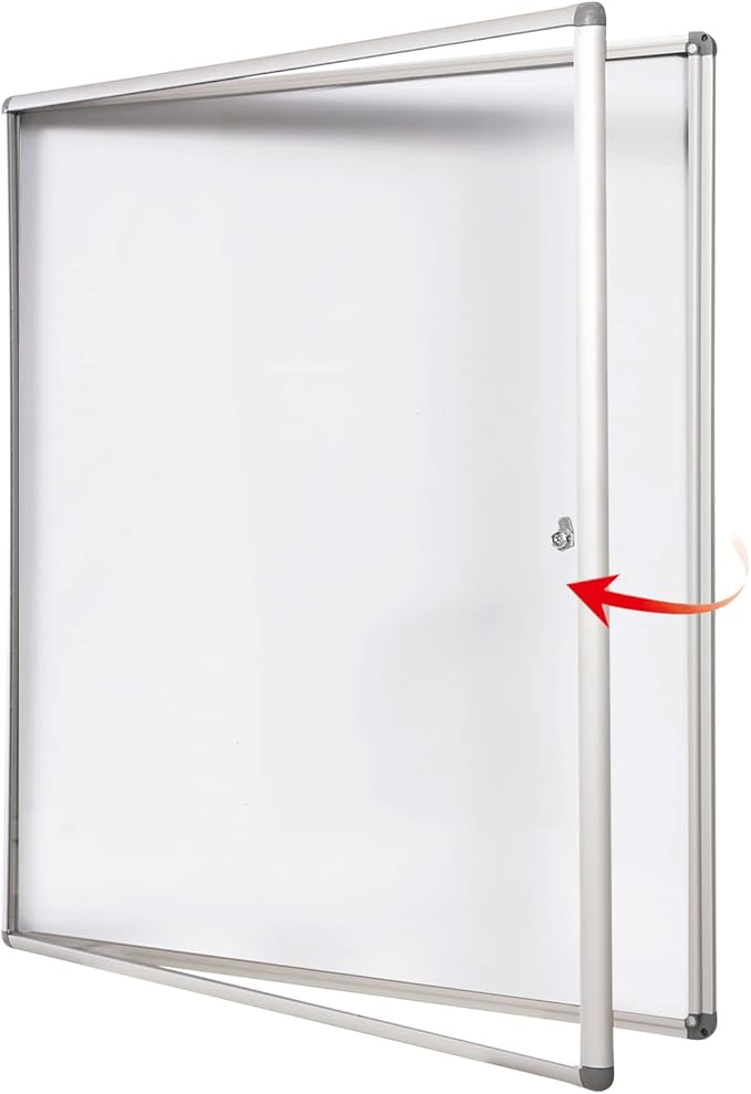 SWANCROWN Locking Bulletin Boards Enclosed Noticeboard White Glass Message Boards Indoor for School Office 38x38 inches (12xA4)