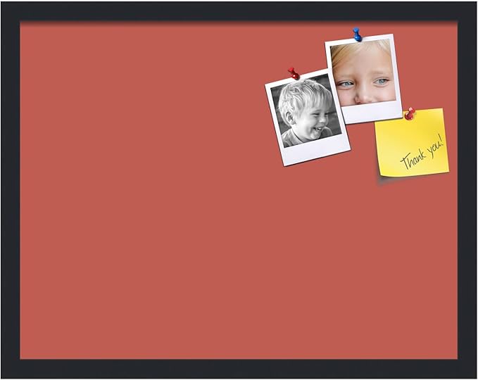PinPix 22x17 Inch Cork Bulletin Board. This Decorative Framed Pin Board Comes with Crimson Pastel Design and a Satin Black Frame. Ideal for Home Office Decor or Message Board (PinPix-1807)