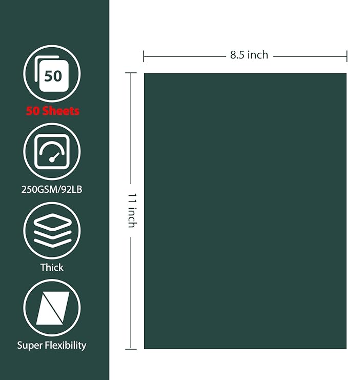 OcePor 50 Sheets Dark Green Cardstock Paper, Colored Printer Paper 8.5 x 11, Thick Construction for Cards Making, Scrapbook,Office Printing, Invitations, Certificates,DIY Crafting 92 lb/250gsm
