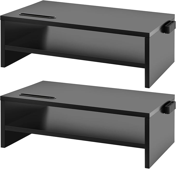 Marbrasse Monitor Stand Riser, 2 Pack 16.5 Inch 2 Tier Computer Monitor Stand, Printer Shelf Stand for Laptop Computer Screen Storagek,Desktop Stand with Phone Holder and Cable Management