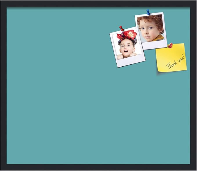 PinPix 28x24 Inch Cork Bulletin Board. This Decorative Framed Pin Board Comes with Aqua Pastel Design and a Satin Black Frame. Ideal for Home Office Decor or Message Board (PinPix-1806)