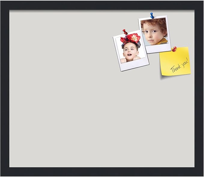 PinPix 20x17 Inch Cork Bulletin Board. This Decorative Framed Pin Board Comes with Light Stone Design and a Satin Black Frame. Ideal for Home Office Decor or Message Board (PinPix-1809)