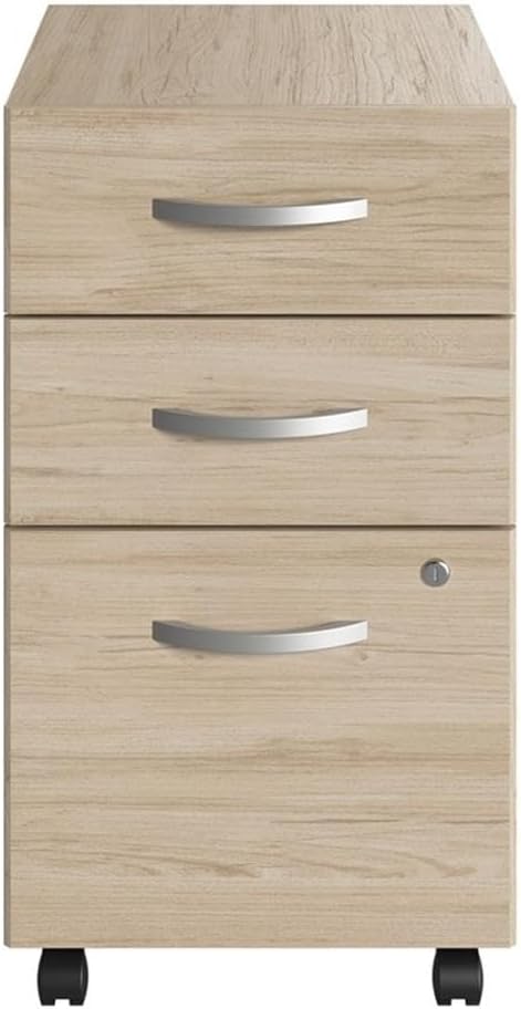 Bush Business Furniture Studio C 3 Drawer Mobile File Cabinet in Natural Elm - Assembled, Rolling Document Storage for Home or Professional Office