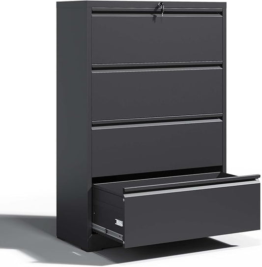 Locking File Cabinet with 4 Drawer Heavy Duty Large Metal Filing Cabinet Home Office Lateral File Cabinets Wide Steel Cabinets for Legal/Letter Size,Assembly Required