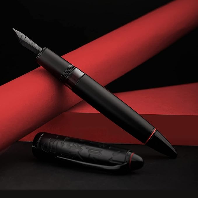 Hongdian N6 Black Metal Resin Piston Fountain Pen, Extra Fine Nib Classic Pen, Includes Metal Box Writing Pen