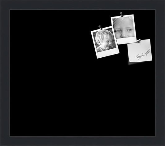 PinPix 15x13 Inch Cork Bulletin Board. This Decorative Framed Pin Board Comes with Solid Black Design and a Satin Black Frame. Ideal for Home Office Decor or Message Board (PinPix-622)