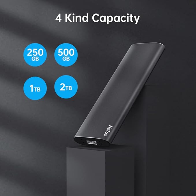 Netac 1TB Portable SSD USB 3.2 Gen 2 (10 Gbps, Type-C) External Solid State Drive Backup Slim Portable Drive for File Storage/Business Travel Essential, Rapid Read & Write Low Noise, Zslim