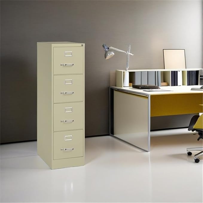 Pemberly Row 4 Drawers 52" Vertical Beige Metal Filing Cabinet Lockable Pre-Assembled Stationary Letter Size for Home, Office