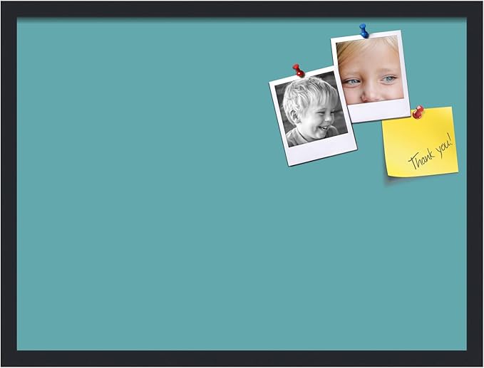 PinPix 27x20 Inch Cork Bulletin Board. This Decorative Framed Pin Board Comes with Aqua Pastel Design and a Satin Black Frame. Ideal for Home Office Decor or Message Board (PinPix-1806)