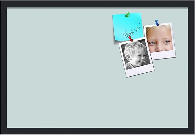 PinPix 27x18 Inch Cork Bulletin Board. This Decorative Framed Pin Board Comes with Soft Blue Design and a Satin Black Frame. Ideal for Home Office Decor or Message Board (PinPix-1814)