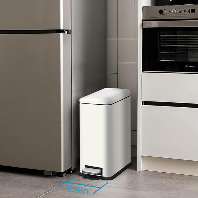 Bathroom Trash Can with Lid, 16.7L/ 4.4 Gallon Trash Can with Removable Inner Bucket, Soft Close lid, Stainless Steel Step Pedal Garbage Can for Bathroom, Kitchen, Home Office, White