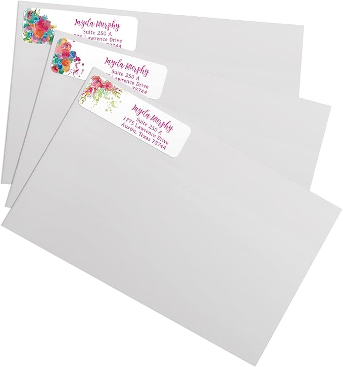 Bright Watercolor Floral Rolled Address Labels / 5 Vibrant Flower Bouquet Designs/Roll of 500 Personalized Address Labels/Designer Return Address Stickers in Elegant Plastic Dispenser