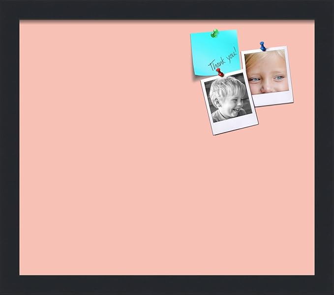 PinPix 15x13 Inch Cork Bulletin Board. This Decorative Framed Pin Board Comes with Pink Pastel Design and a Satin Black Frame. Ideal for Home Office Decor or Message Board (PinPix-1813)