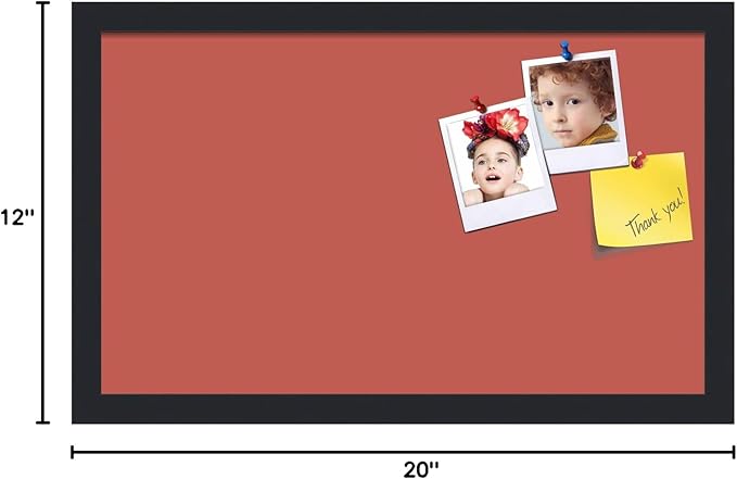 PinPix 20x12 Inch Cork Bulletin Board. This Decorative Framed Pin Board Comes with Crimson Pastel Design and a Satin Black Frame. Ideal for Home Office Decor or Message Board (PinPix-1807)