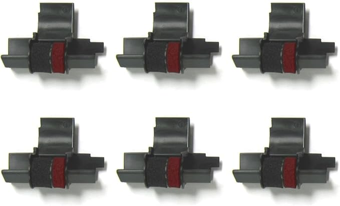 (6 Pack) Calculator Ink Roller Fits Sharp EL-1801V EL-1750V EL-1611V Casio HR-170RC HR-200RC HR-300RC Canon P23-DHV-3 and More Black/Red IR-40T CP-13 EA-772R Compatible/Replacement by COMPUMATIC