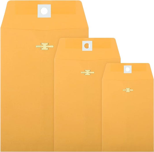 Zonon 100 Pieces 3 Sizes Clasp Envelopes Kraft Paper Catalog Clasp Envelope with Clasp Closure for Filing, Storing, Privacy Ensuring or Mailing Documents (9 x 12 Inch, 6 x 9 Inch, 5 x 7 Inch)