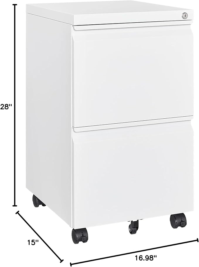 2 Drawer Mobile File Cabinet with Lock Steel Small Rolling File Cabinet Legal/Letter/A4 Size Under Desk Metal Filing Cabinet for Home Office Vertical Filing Cabinet Printer Stand Fully Assembled
