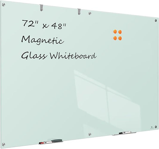 TSJ OFFICE Glass Dry-Erase Board - 72 x 48 Inches (6' X 4') Wall Mounted Glass Magnetic Whiteboard, Extra Large Frameless White Board for Office, Home & School