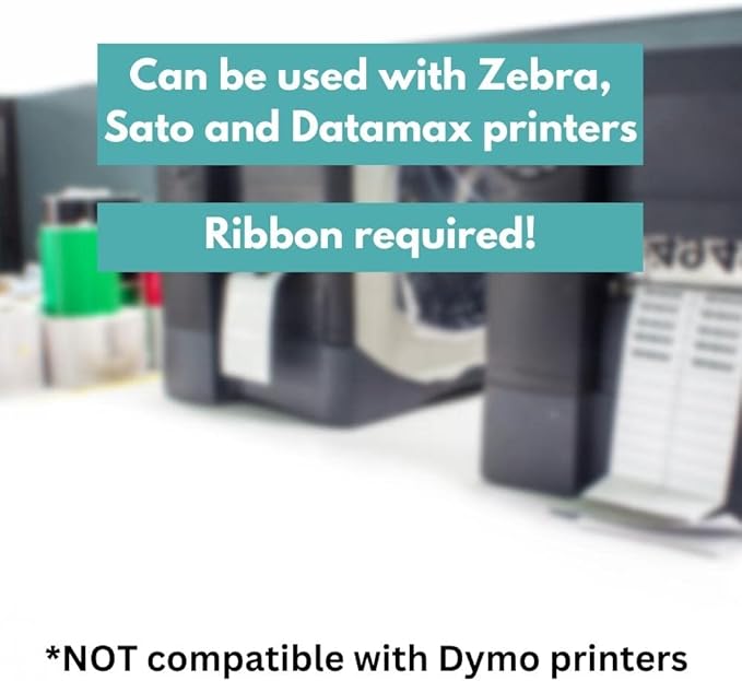 PSBM Thermal Transfer Labels, 3x2 Inch, 4 Rolls, 2875 Labels/Roll, 3 Inch Core, Perforated, Must Have Thermal Ribbon (Not Included)