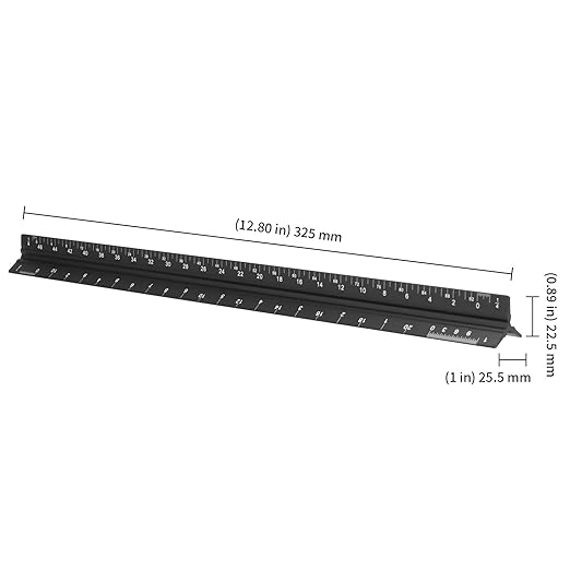 KEILEOHO 3 Pack Architectural Scale Ruler, 12 Inches Imperial Aluminum Architect Scale, Laser-Etched Triangular Drafting Ruler Drawing Ruler Tools for Architects, Engineers, Contractors, Black