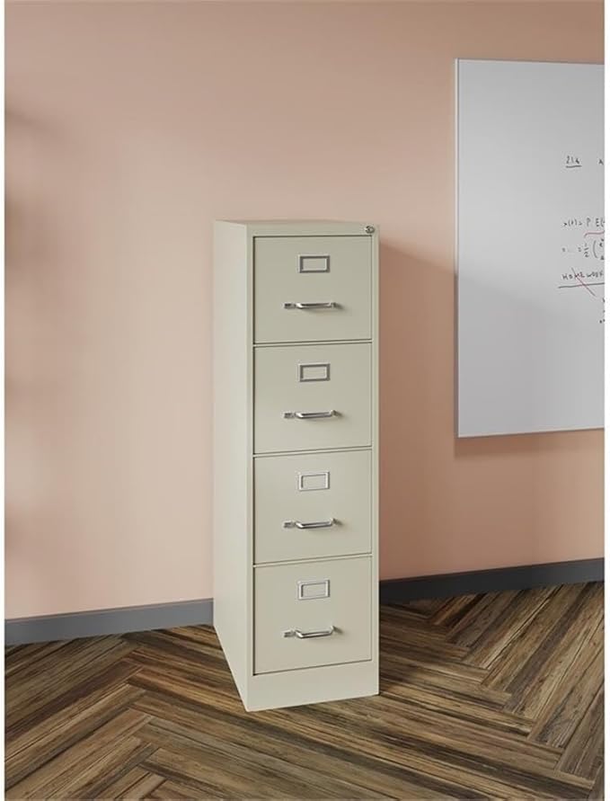 Pemberly Row 4 Drawers 52" Vertical Beige Metal Filing Cabinet Lockable Pre-Assembled Stationary Letter Size for Home, Office