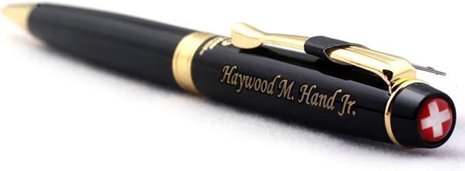 Free engraving - 24K Gold, Mens Leather Money Clips, Roller Ballpen, Ballpoint pen, Ball pen, Groomsmen Gift,Three Lines Each 20 Characters, Free Customization (BLACK)