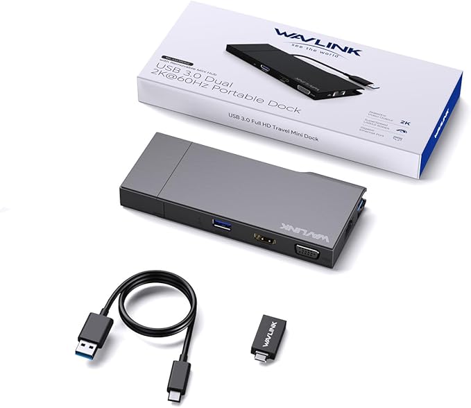 WAVLINK USB C Docking Station Dual Monitor, 2K HDMI, 1080P VGA, 5 Gbps USB 3.0, SD/TF Card Reader, 1Gbps Ethernet Port for Laptop Windows MacOS