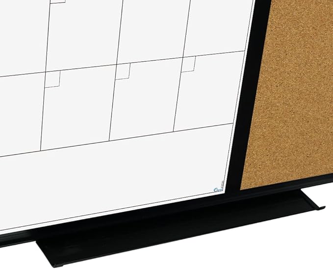 XBoard Dry Erase Calendar Whiteboard 28 X 20 - Combo White Board Calendar Monthly, Magnetic White Board + Corkboard with Black Aluminum Frame